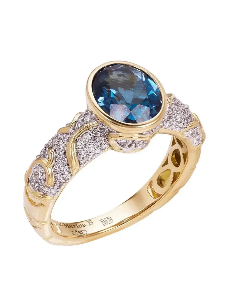 Swiss Blue Topaz Diamond Ondine Ring