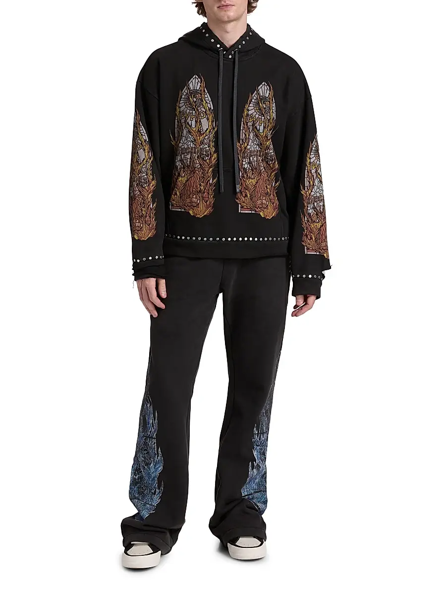 Who Decides War Men's Stained-Glass Studded Cotton Hoodie | Thumbnail 2 Who Decides War Men's Stained-Glass Studded Cotton Hoodie | Thumbnail 2