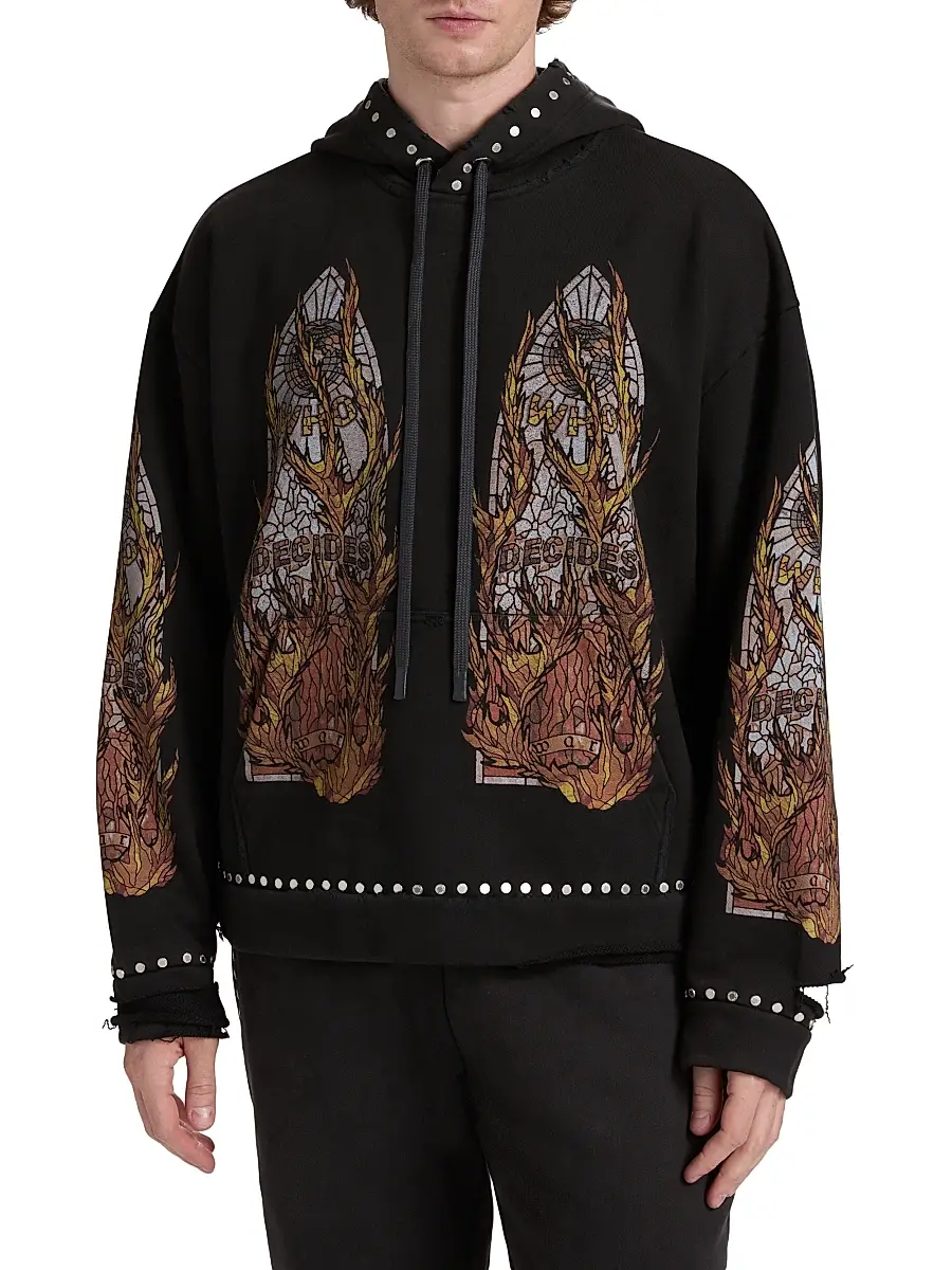 Who Decides War Men's Stained-Glass Studded Cotton Hoodie | Thumbnail 3 Who Decides War Men's Stained-Glass Studded Cotton Hoodie | Thumbnail 3