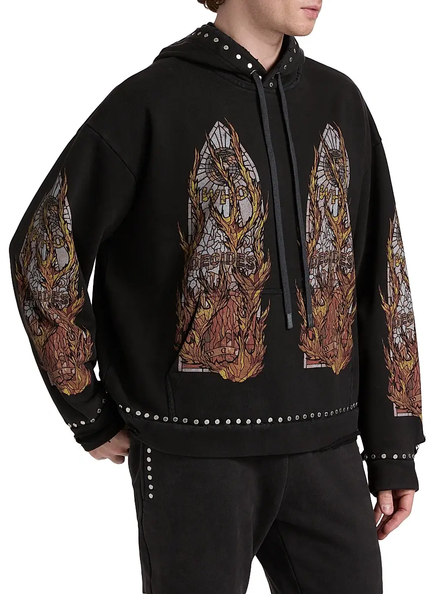 Who Decides War Men's Stained-Glass Studded Cotton Hoodie | Thumbnail 4 Who Decides War Men's Stained-Glass Studded Cotton Hoodie | Thumbnail 4