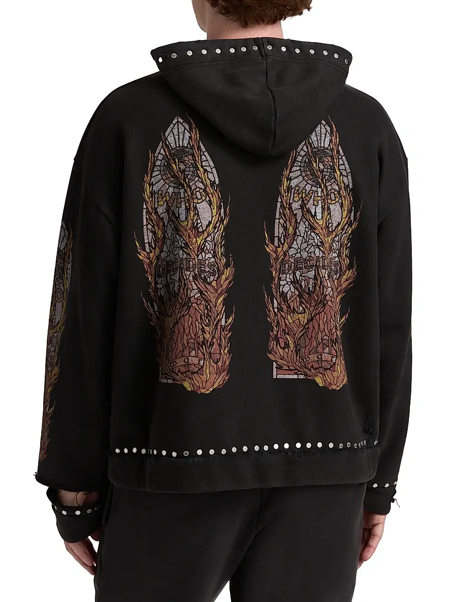 Who Decides War Men's Stained-Glass Studded Cotton Hoodie | Thumbnail 5 Who Decides War Men's Stained-Glass Studded Cotton Hoodie | Thumbnail 5