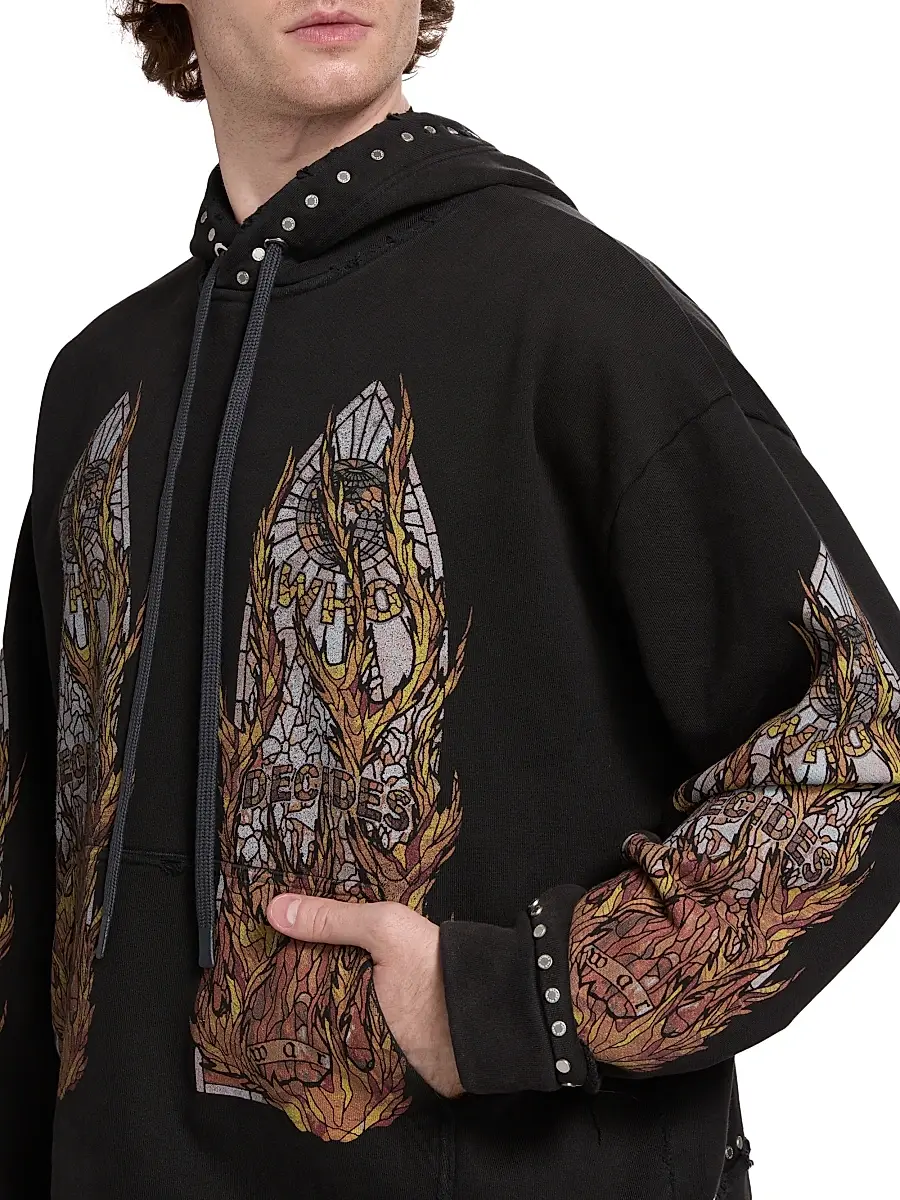 Who Decides War Men's Stained-Glass Studded Cotton Hoodie | Thumbnail 6 Who Decides War Men's Stained-Glass Studded Cotton Hoodie | Thumbnail 6