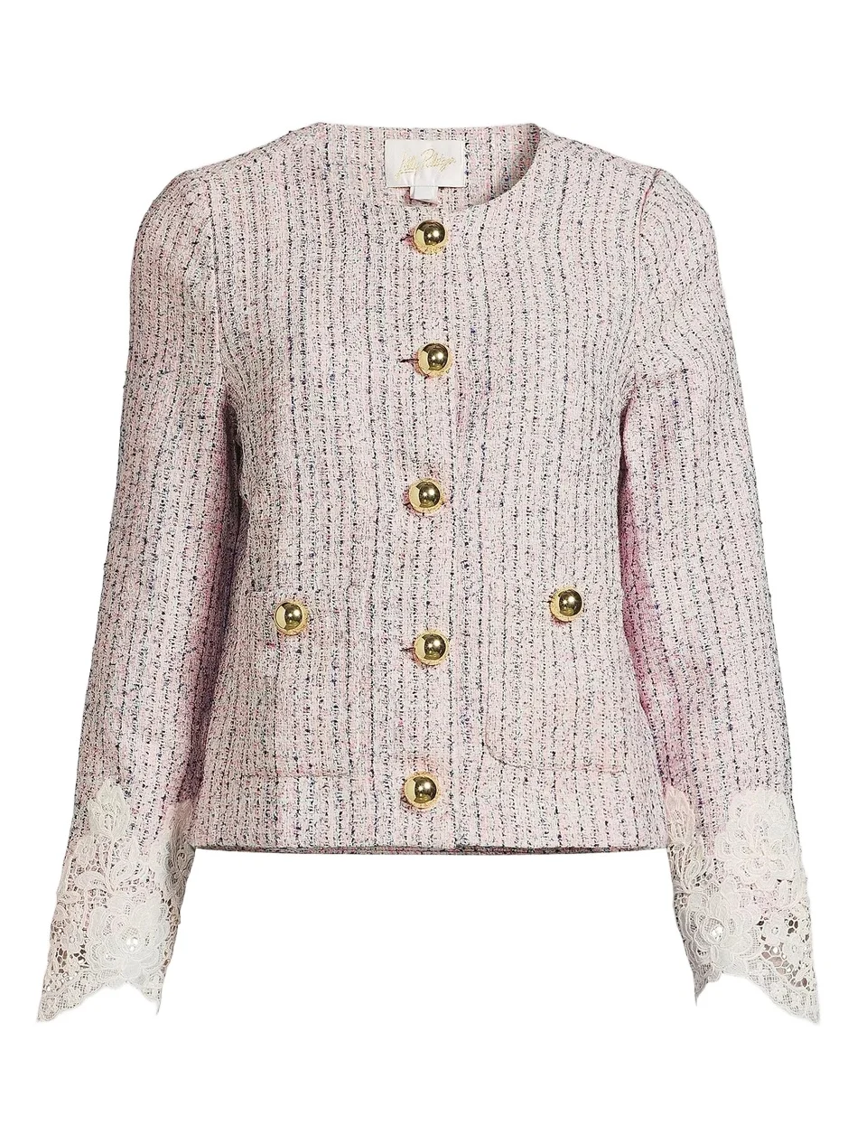 Women's Lavina Boucle Tweed & Lace Jacket - Pink Bliss Blushing Boucle