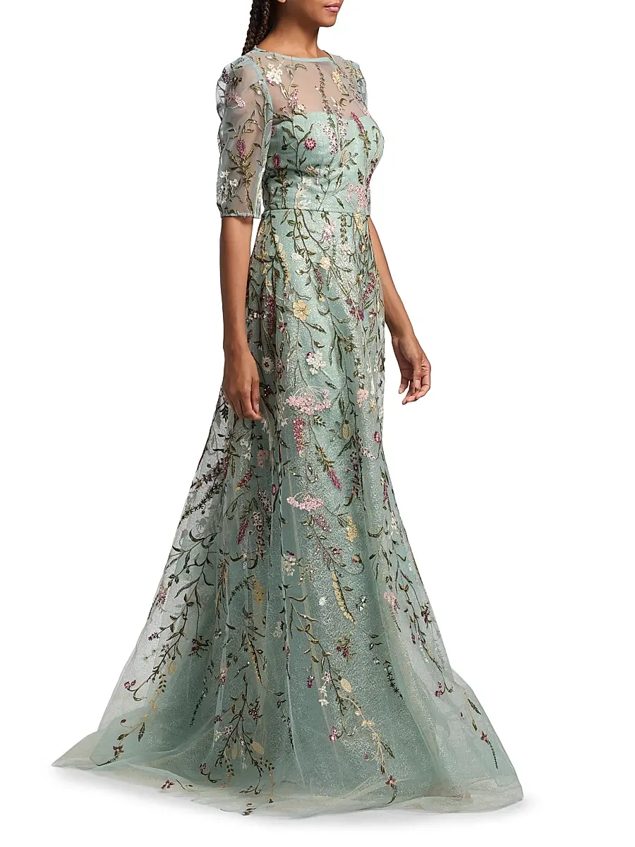 Teri Jon by Rickie Freeman Women's Floral Embroidered Tulle Gown | Thumbnail 2 Teri Jon by Rickie Freeman Women's Floral Embroidered Tulle Gown | Thumbnail 2