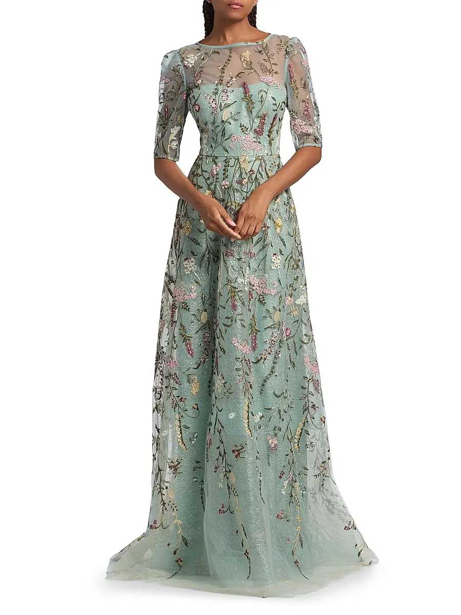 Teri Jon by Rickie Freeman Women's Floral Embroidered Tulle Gown | Thumbnail 3 Teri Jon by Rickie Freeman Women's Floral Embroidered Tulle Gown | Thumbnail 3