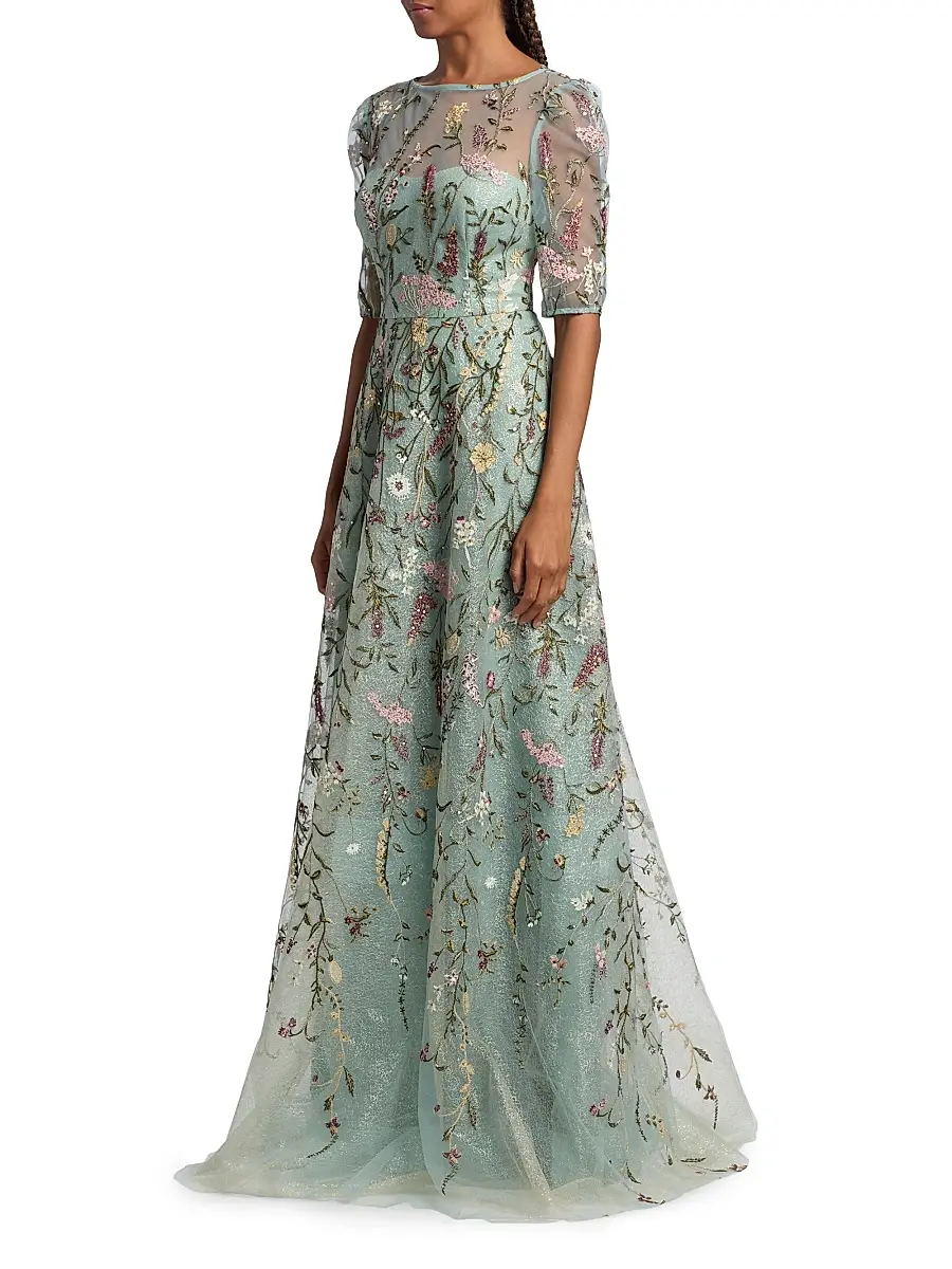 Teri Jon by Rickie Freeman Women's Floral Embroidered Tulle Gown | Thumbnail 4 Teri Jon by Rickie Freeman Women's Floral Embroidered Tulle Gown | Thumbnail 4