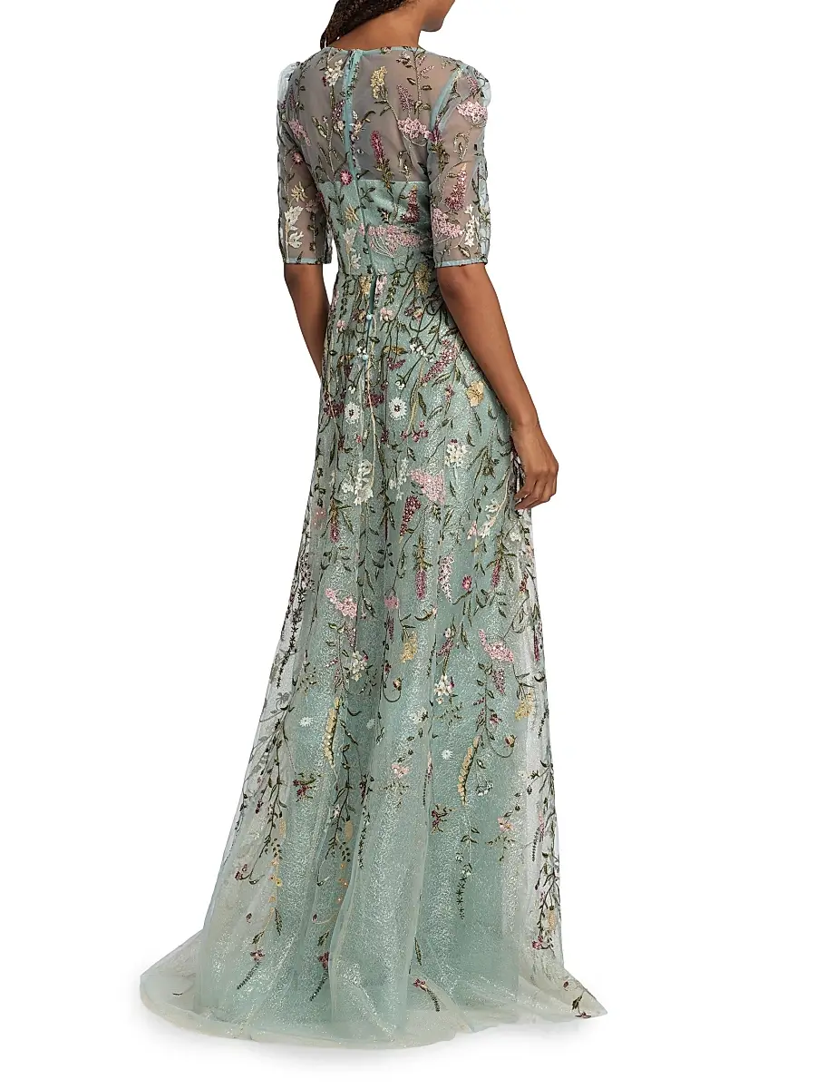 Teri Jon by Rickie Freeman Women's Floral Embroidered Tulle Gown | Thumbnail 5 Teri Jon by Rickie Freeman Women's Floral Embroidered Tulle Gown | Thumbnail 5