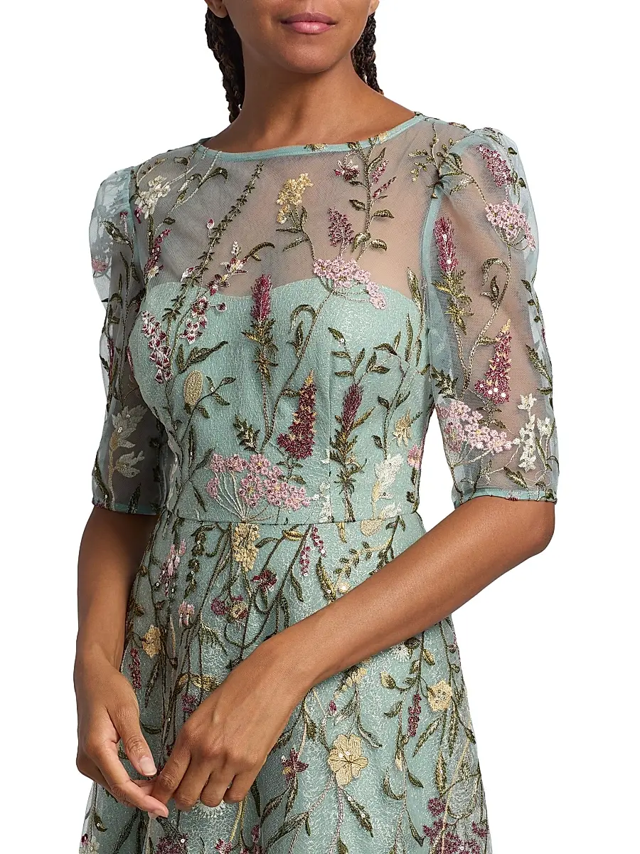 Teri Jon by Rickie Freeman Women's Floral Embroidered Tulle Gown | Thumbnail 6 Teri Jon by Rickie Freeman Women's Floral Embroidered Tulle Gown | Thumbnail 6