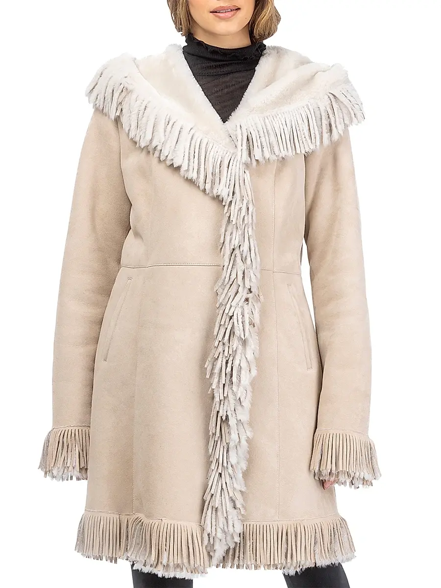 Gorski Women's Shearling Lamb Parka with Fringes - Cream | Thumbnail 2 Gorski Women's Shearling Lamb Parka with Fringes - Cream | Thumbnail 2