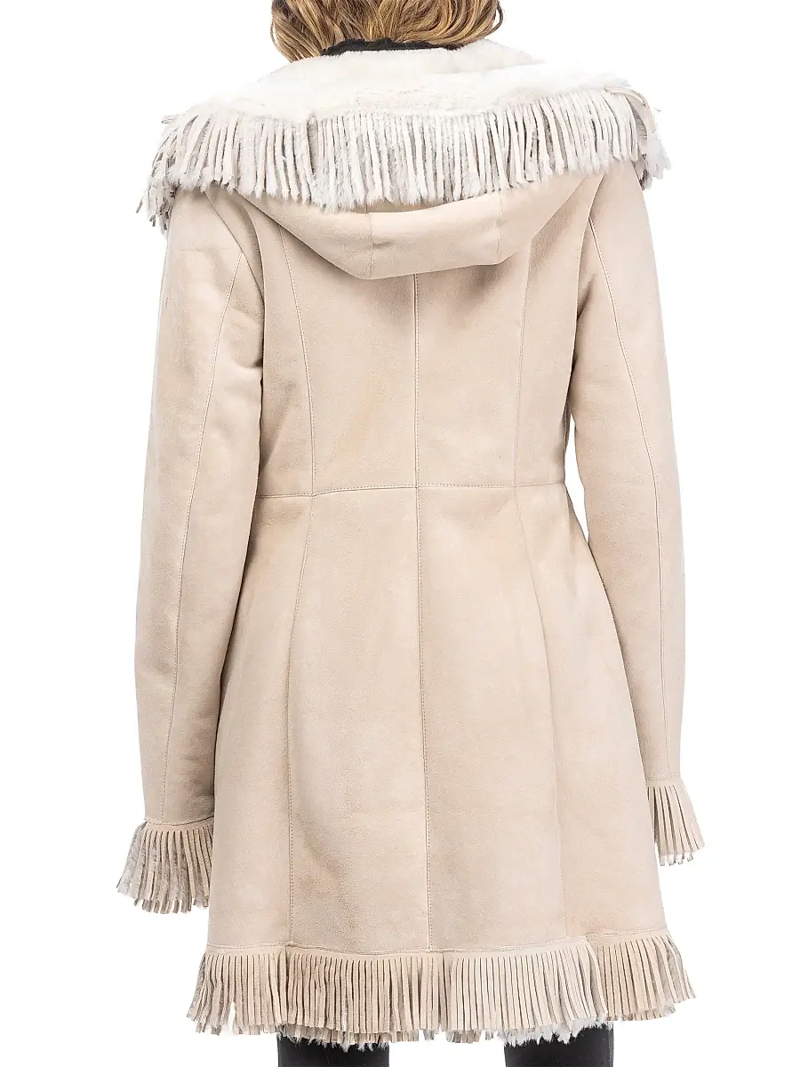 Gorski Women's Shearling Lamb Parka with Fringes - Cream | Thumbnail 3 Gorski Women's Shearling Lamb Parka with Fringes - Cream | Thumbnail 3