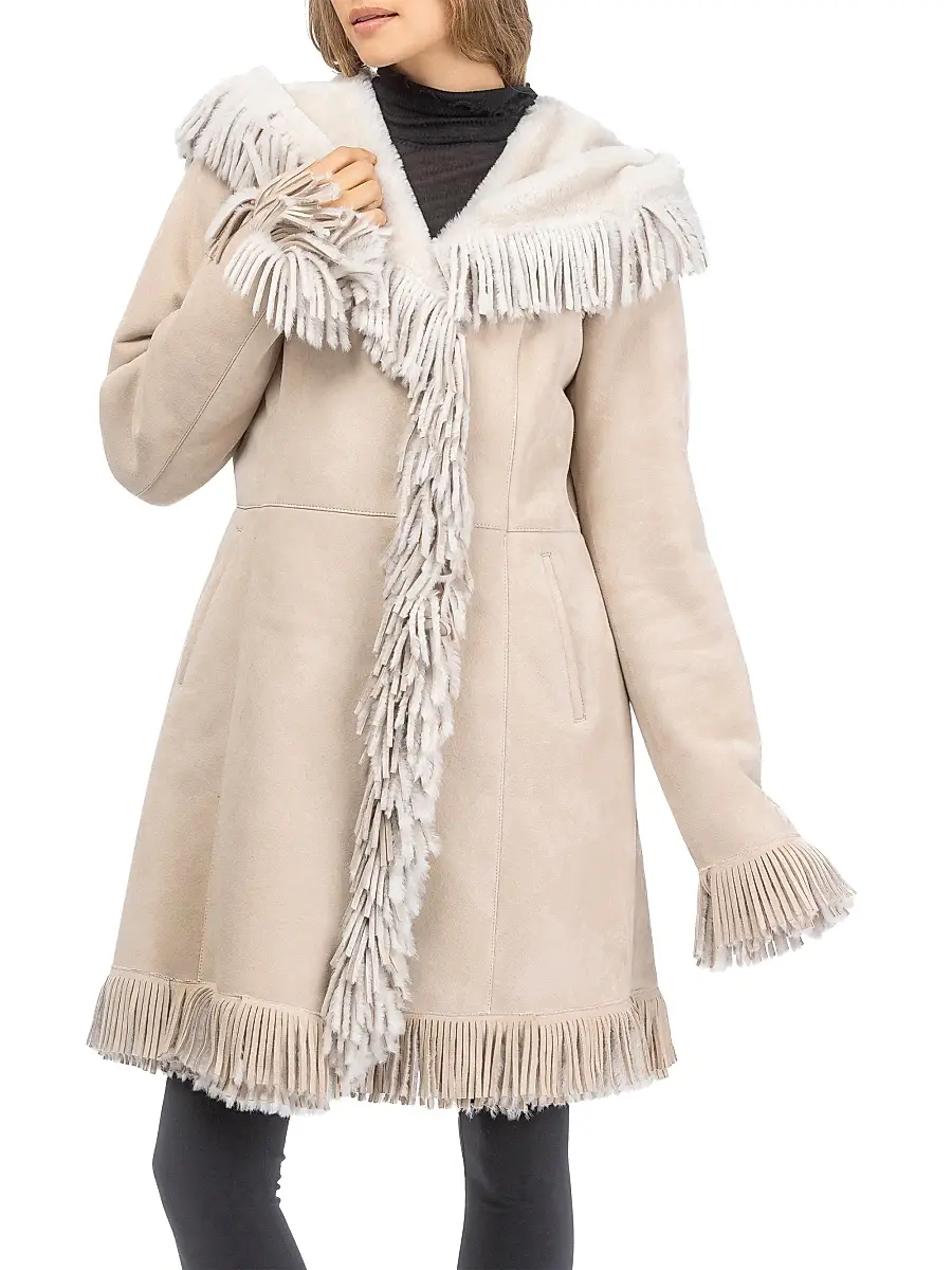 Gorski Women's Shearling Lamb Parka with Fringes - Cream | Thumbnail 4 Gorski Women's Shearling Lamb Parka with Fringes - Cream | Thumbnail 4