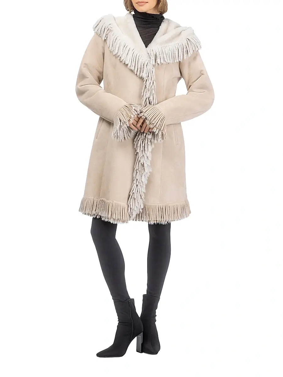 Gorski Women's Shearling Lamb Parka with Fringes - Cream | Thumbnail 5 Gorski Women's Shearling Lamb Parka with Fringes - Cream | Thumbnail 5