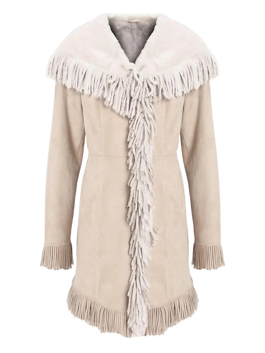 Gorski Women's Shearling Lamb Parka with Fringes - Cream