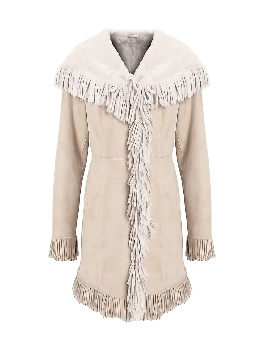 Gorski Women's Shearling Lamb Parka with Fringes - Cream