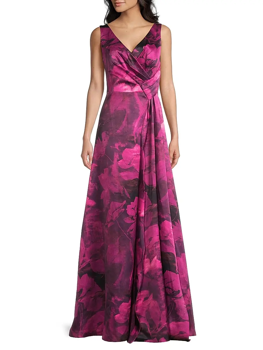 Kay Unger Women's Cecilia Floral Satin Gown | Thumbnail 2 Kay Unger Women's Cecilia Floral Satin Gown | Thumbnail 2