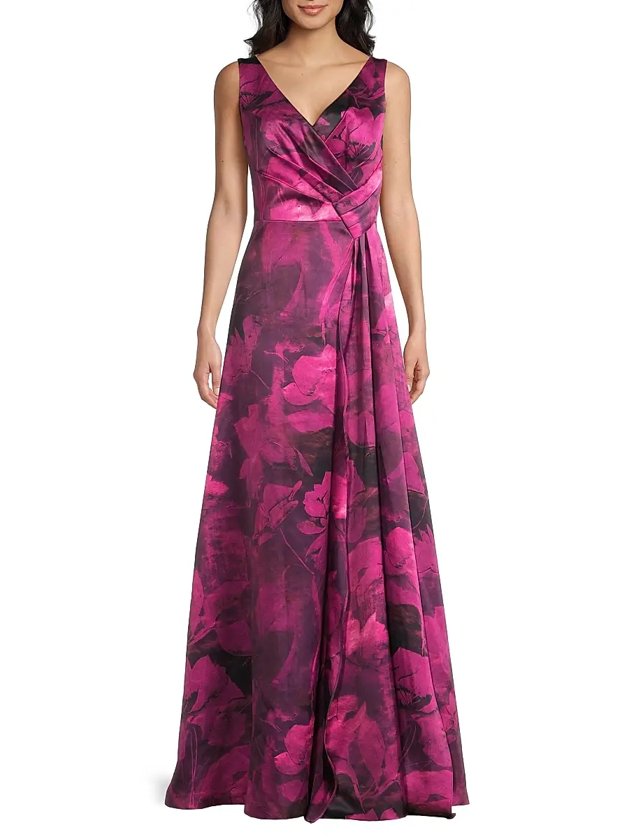 Kay Unger Women's Cecilia Floral Satin Gown | Thumbnail 3 Kay Unger Women's Cecilia Floral Satin Gown | Thumbnail 3