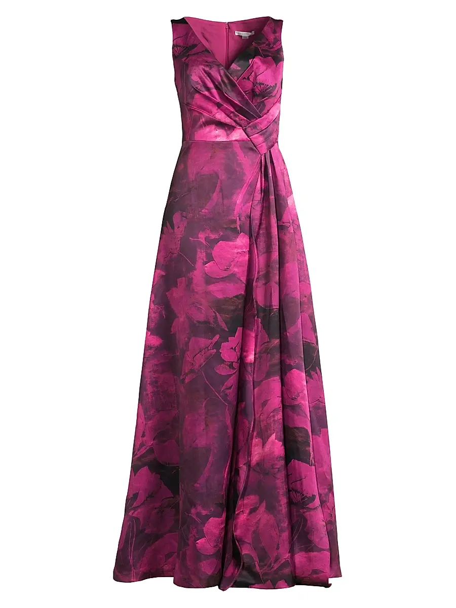 Kay Unger Women's Cecilia Floral Satin Gown - Vivid Berry Multi | Image 1 Kay Unger Women's Cecilia Floral Satin Gown - Vivid Berry Multi | Image 1