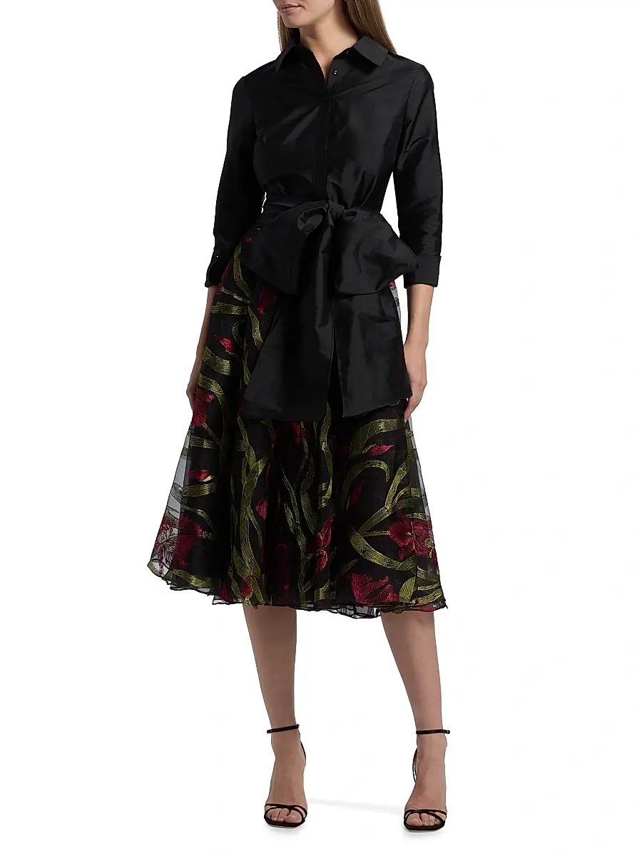 THEIA Women's Azura Embroidered A-Line Shirtdress | Thumbnail 3 THEIA Women's Azura Embroidered A-Line Shirtdress | Thumbnail 3