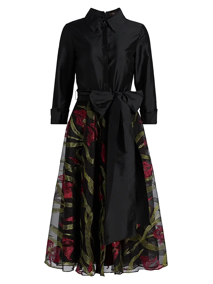 Theia Women's Azura Embroidered A-Line Shirtdress - Black | Image 1 Theia Women's Azura Embroidered A-Line Shirtdress - Black | Image 1