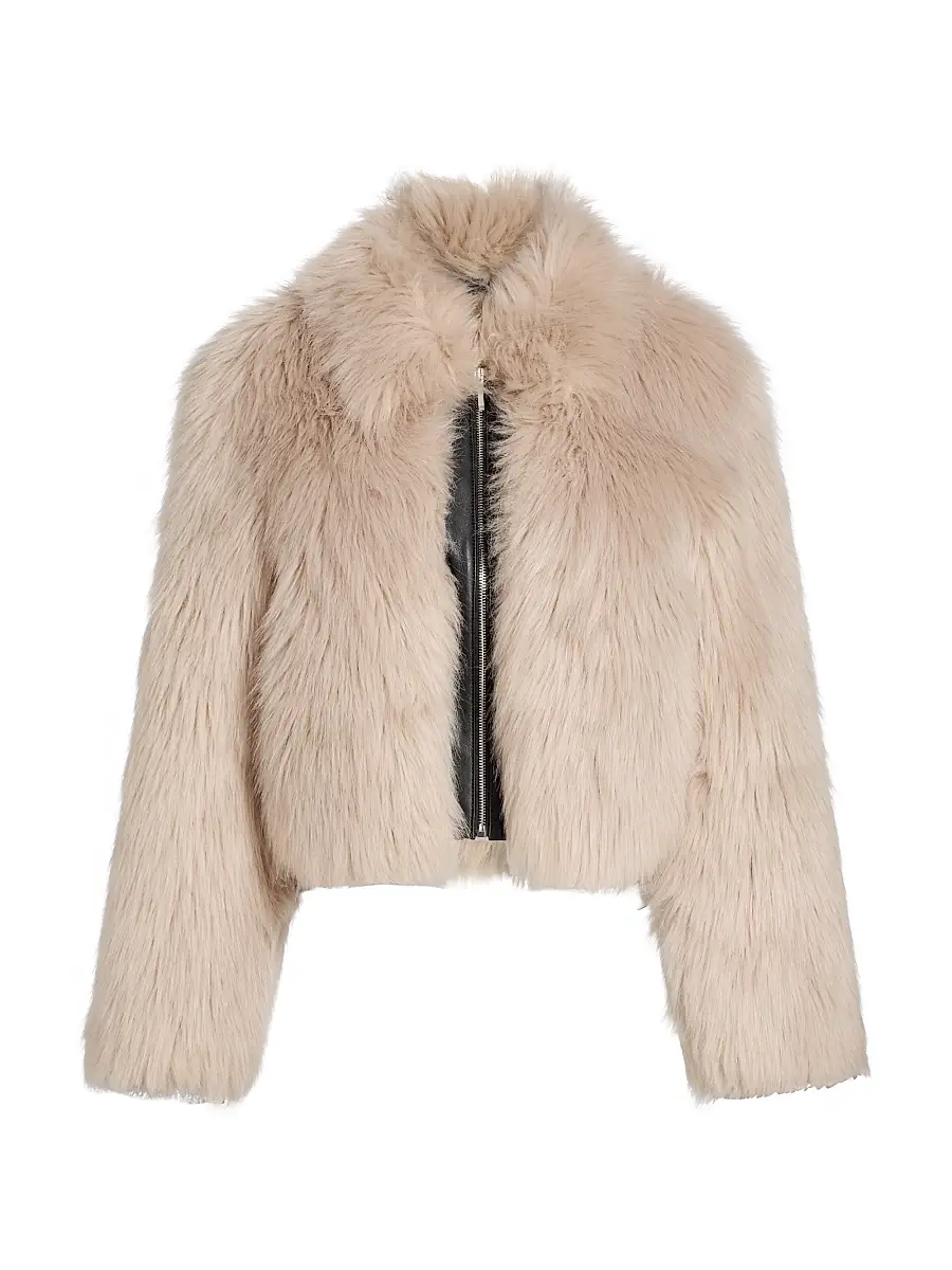 Women's Yates Faux Fur Crop Jacket - Natural Black