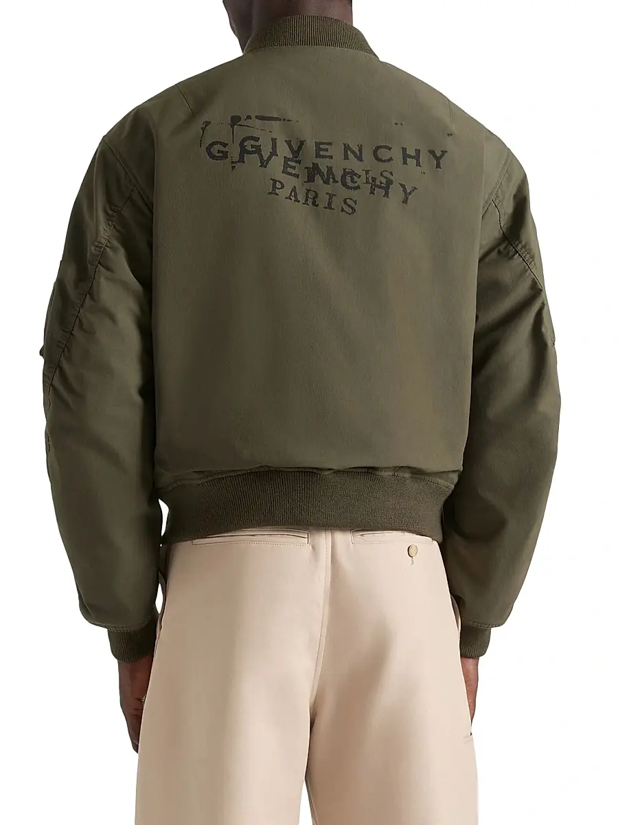 Givenchy Men's Couture Seam Bomber Jacket in Cotton with Stamp Print - Khaki | Thumbnail 2