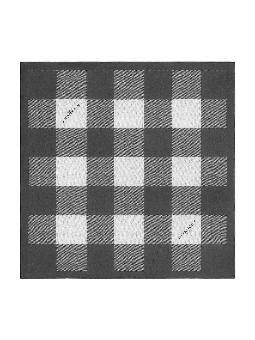 Men's Checked Square Scarf in Silk Georgette - Black Ivory Men's Checked Square Scarf in Silk Georgette - Black Ivory