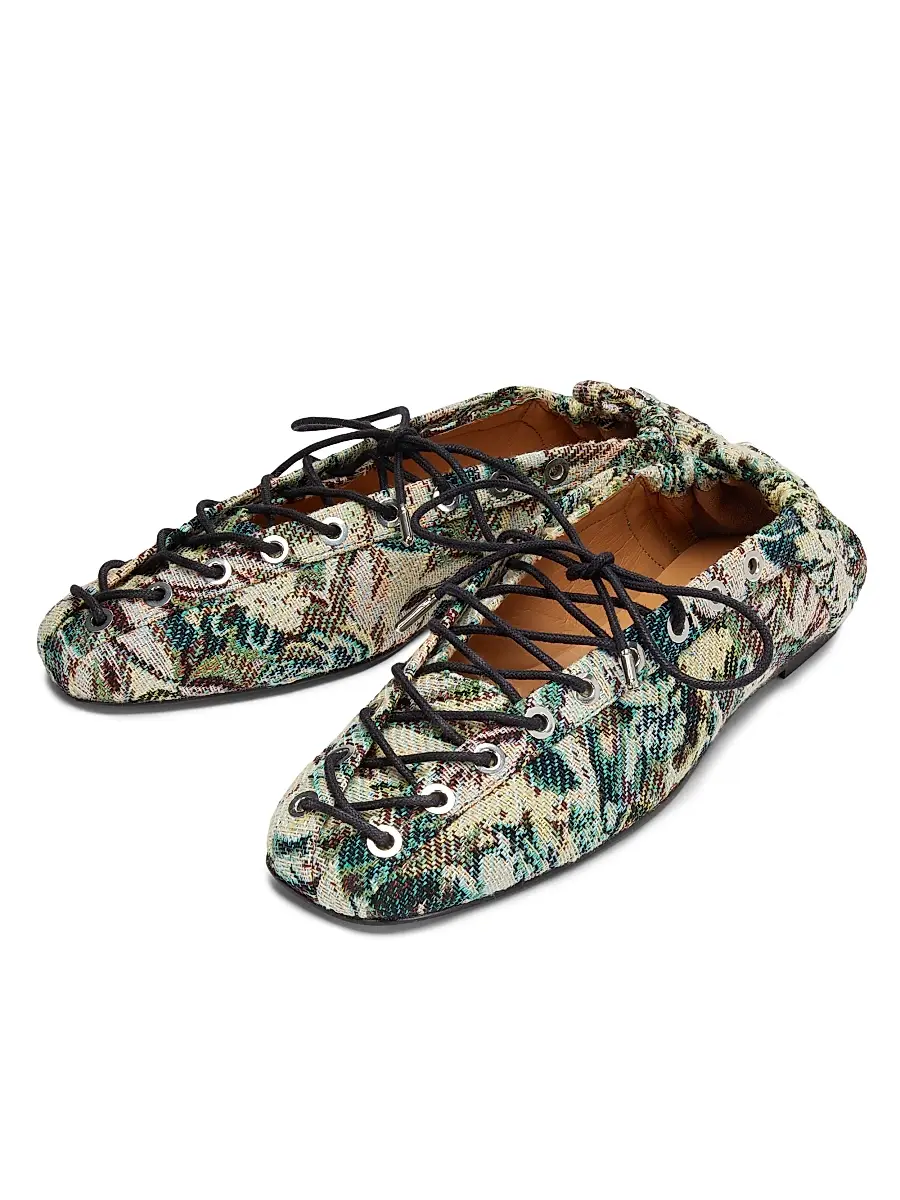 Ganni Women's Tapestry Lace-Up Ballet Flats | Thumbnail 2 Ganni Women's Tapestry Lace-Up Ballet Flats | Thumbnail 2