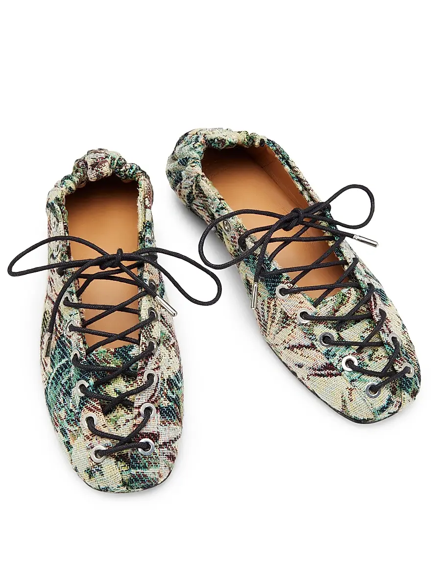 Ganni Women's Tapestry Lace-Up Ballet Flats | Thumbnail 4 Ganni Women's Tapestry Lace-Up Ballet Flats | Thumbnail 4
