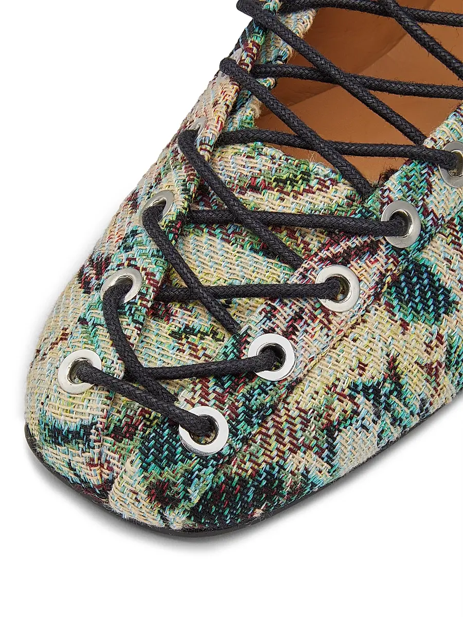 Ganni Women's Tapestry Lace-Up Ballet Flats | Thumbnail 6 Ganni Women's Tapestry Lace-Up Ballet Flats | Thumbnail 6