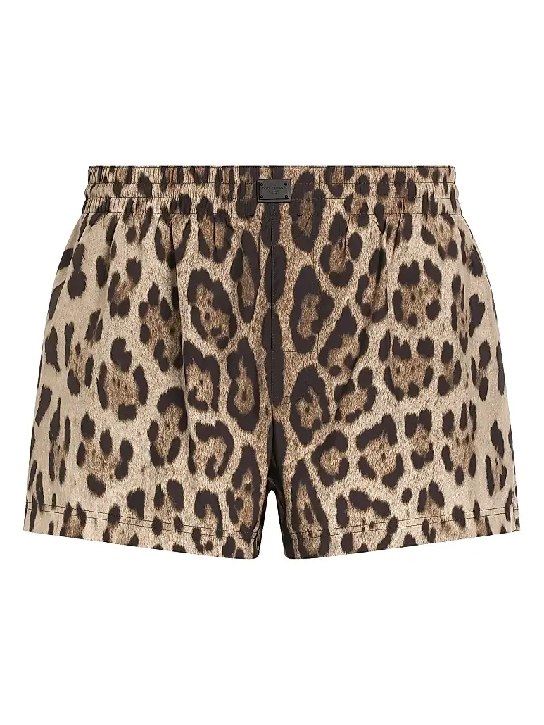 Dolce & Gabbana Men's DNA Leopard-Print Boxer Short Swim Trunks
