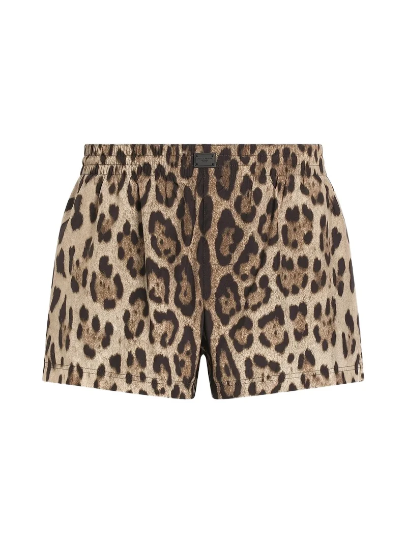Dolce & Gabbana Men's DNA Leopard-Print Boxer Short Swim Trunks