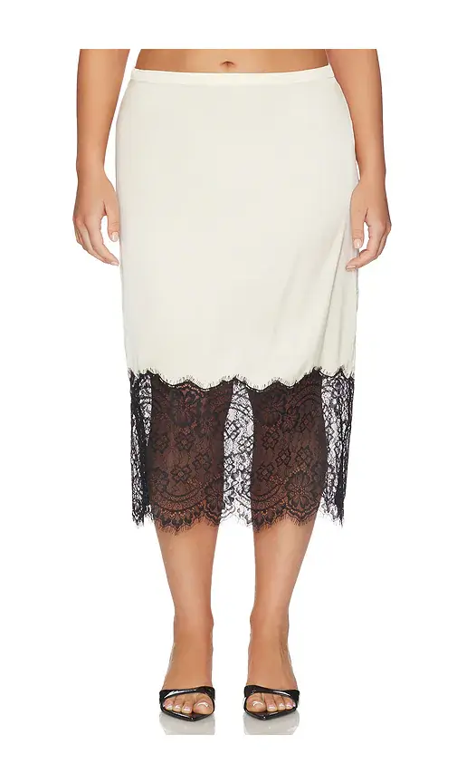 GOOD AMERICAN Satin Lace Slip Midi Skirt | Thumbnail 2