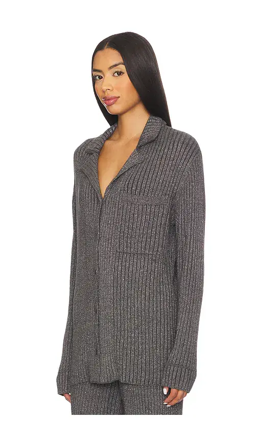 Barefoot Dreams CozyChic Ultra Lite Lurex Rib Button Front Shirt | Thumbnail 2 Barefoot Dreams CozyChic Ultra Lite Lurex Rib Button Front Shirt | Thumbnail 2