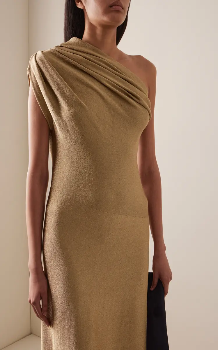 Khaite Coast One-Shoulder Metallic-Knit Midi Dress | Thumbnail 3 Khaite Coast One-Shoulder Metallic-Knit Midi Dress | Thumbnail 3