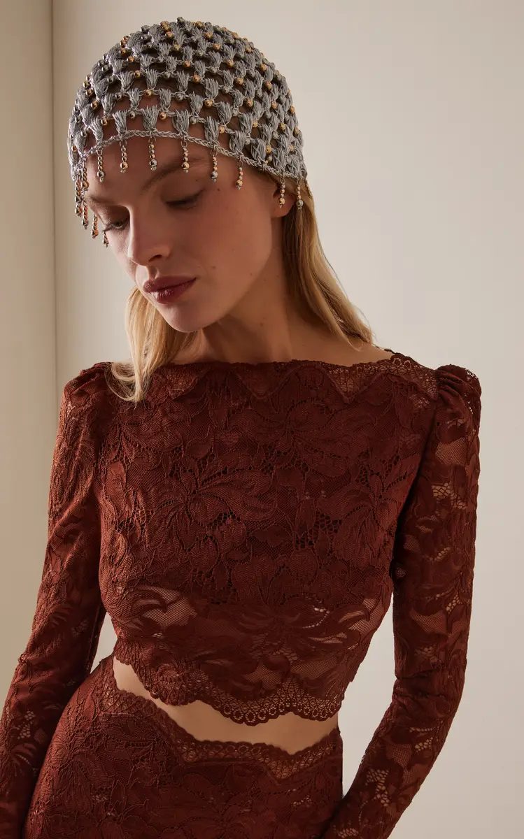 Rabanne Metallic Woven Crystal-Embellished Chain Cap | Thumbnail 2