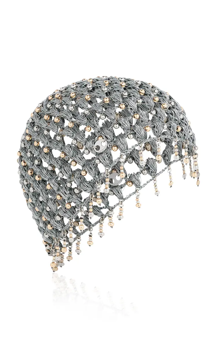 Rabanne Metallic Woven Crystal-Embellished Chain Cap | Thumbnail 4