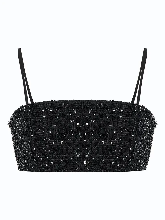 ILA THE BRAND Tori Sequined Cotton Crop Top