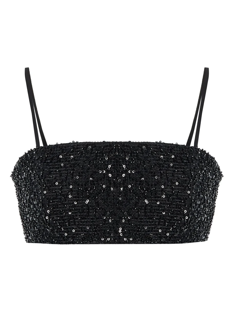 ILA THE BRAND Tori Sequined Cotton Crop Top