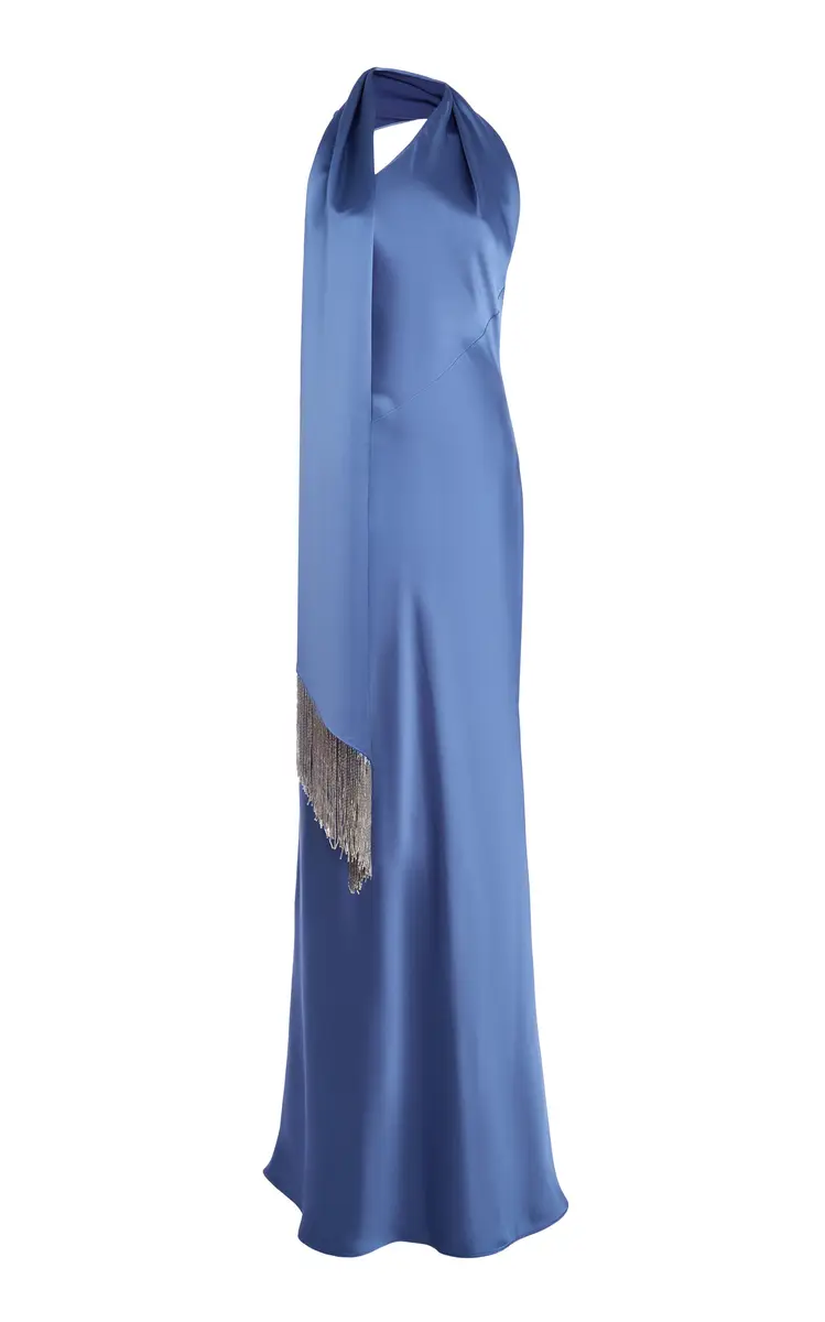 ILA THE BRAND Brice One-Shoulder Satin Maxi Dress