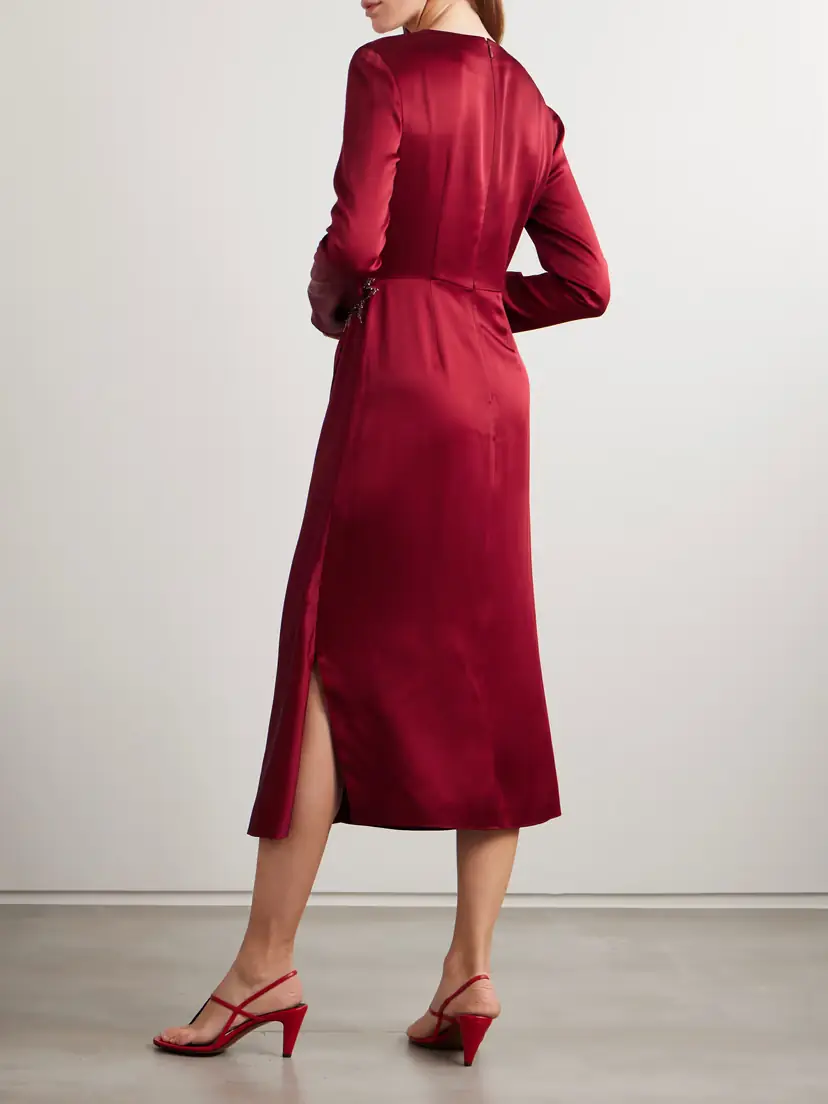 Erdem Draped Crystal-embellished Appliquéd Satin Midi Dress | Thumbnail 3 Erdem Draped Crystal-embellished Appliquéd Satin Midi Dress | Thumbnail 3