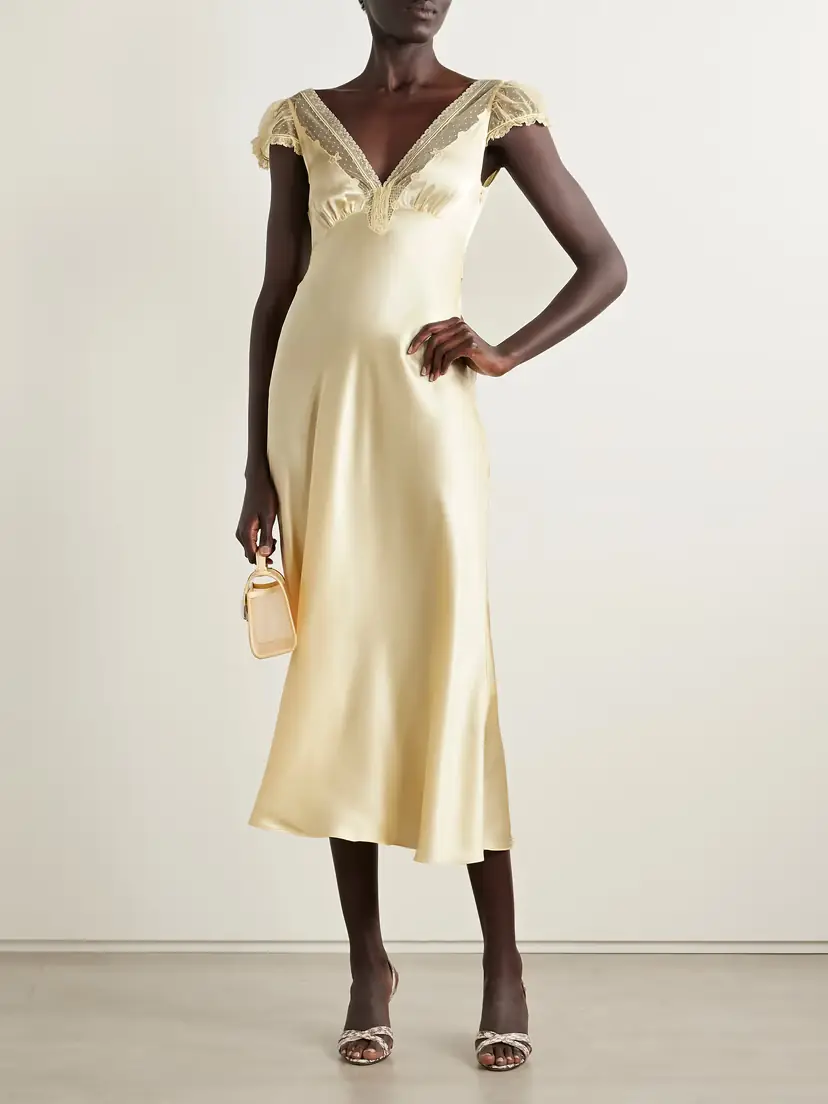 DÔEN Corelia Tulle-trimmed Silk-satin Midi Dress | Thumbnail 2