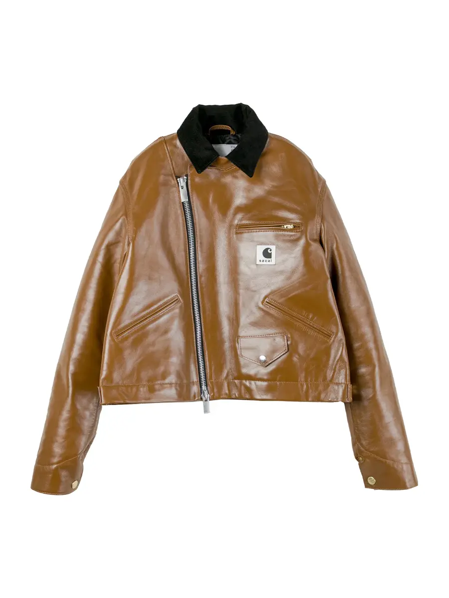 Sacai x Carhartt WIP Asymmetric Leather Jacket | Image 1 Sacai x Carhartt WIP Asymmetric Leather Jacket | Image 1