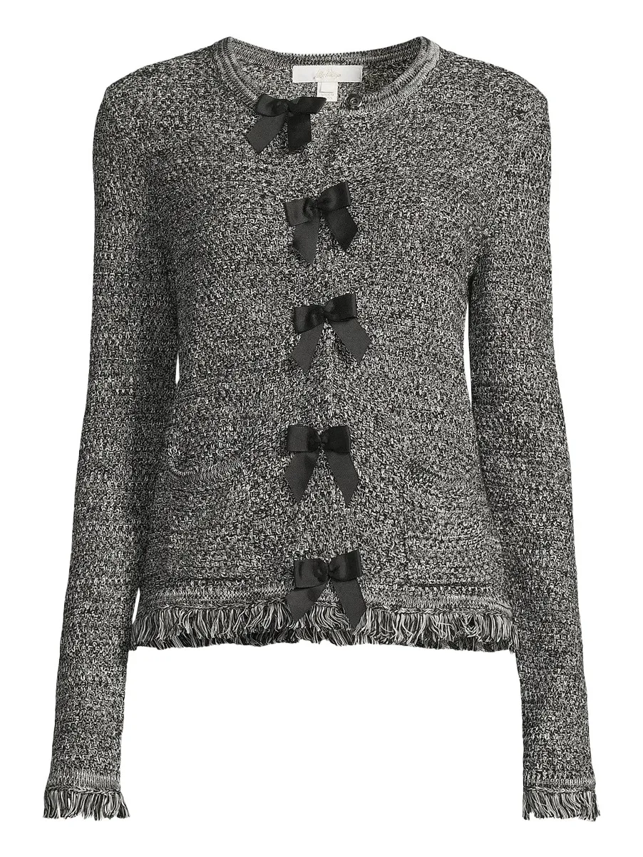 Women's Kelso Bow-Fringe Marled Cotton Cardigan Women's Kelso Bow-Fringe Marled Cotton Cardigan