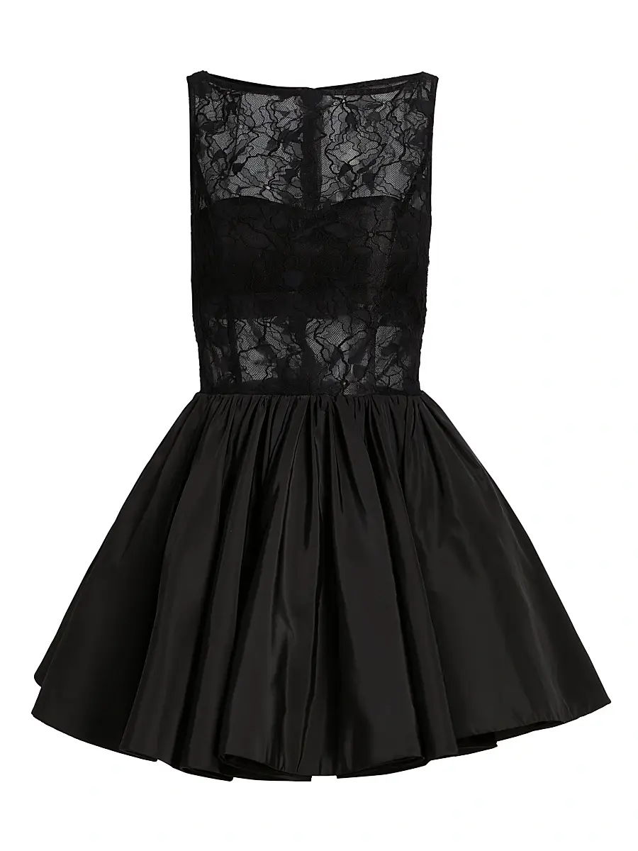 AMUR Women's Lainey Boat Neck Lace Minidress - Black | Image 1 AMUR Women's Lainey Boat Neck Lace Minidress - Black | Image 1