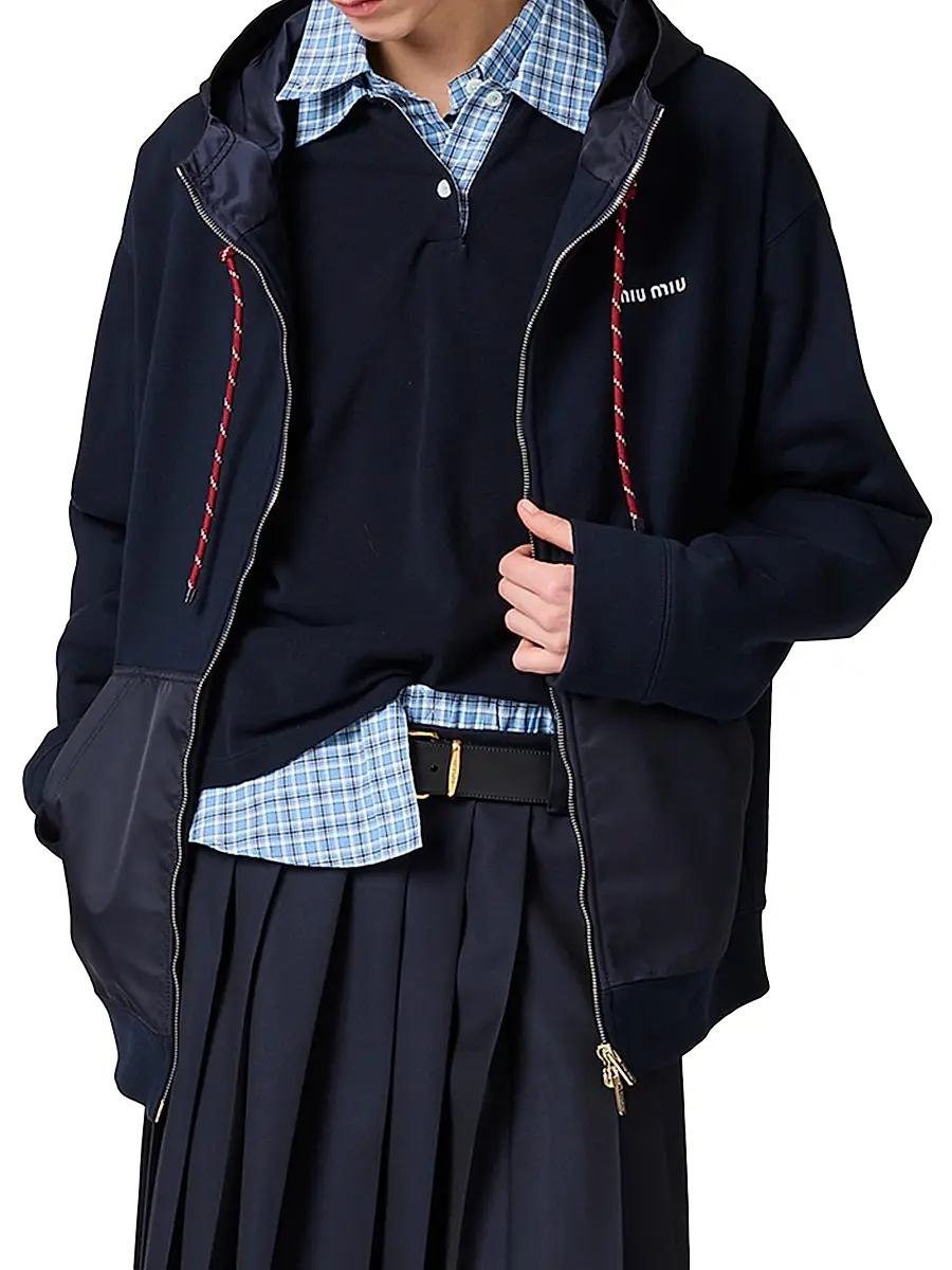 Miu Miu Women's Cotton Fleece Zipper Hoodie | Thumbnail 2 Miu Miu Women's Cotton Fleece Zipper Hoodie | Thumbnail 2