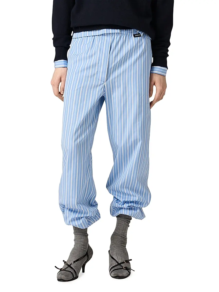 Miu Miu Women's Striped Poplin Pajama Pants | Thumbnail 2