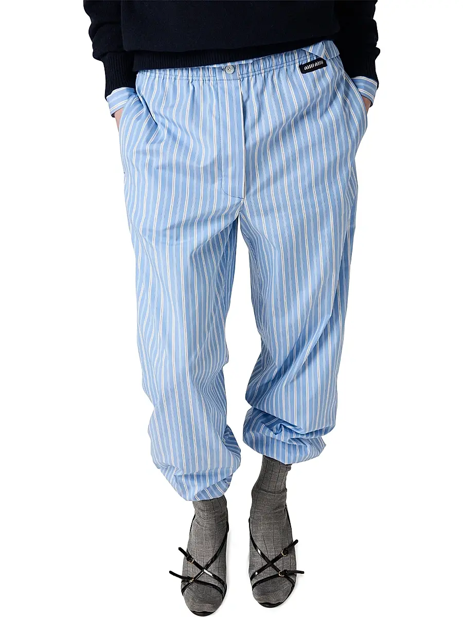 Miu Miu Women's Striped Poplin Pajama Pants | Thumbnail 4
