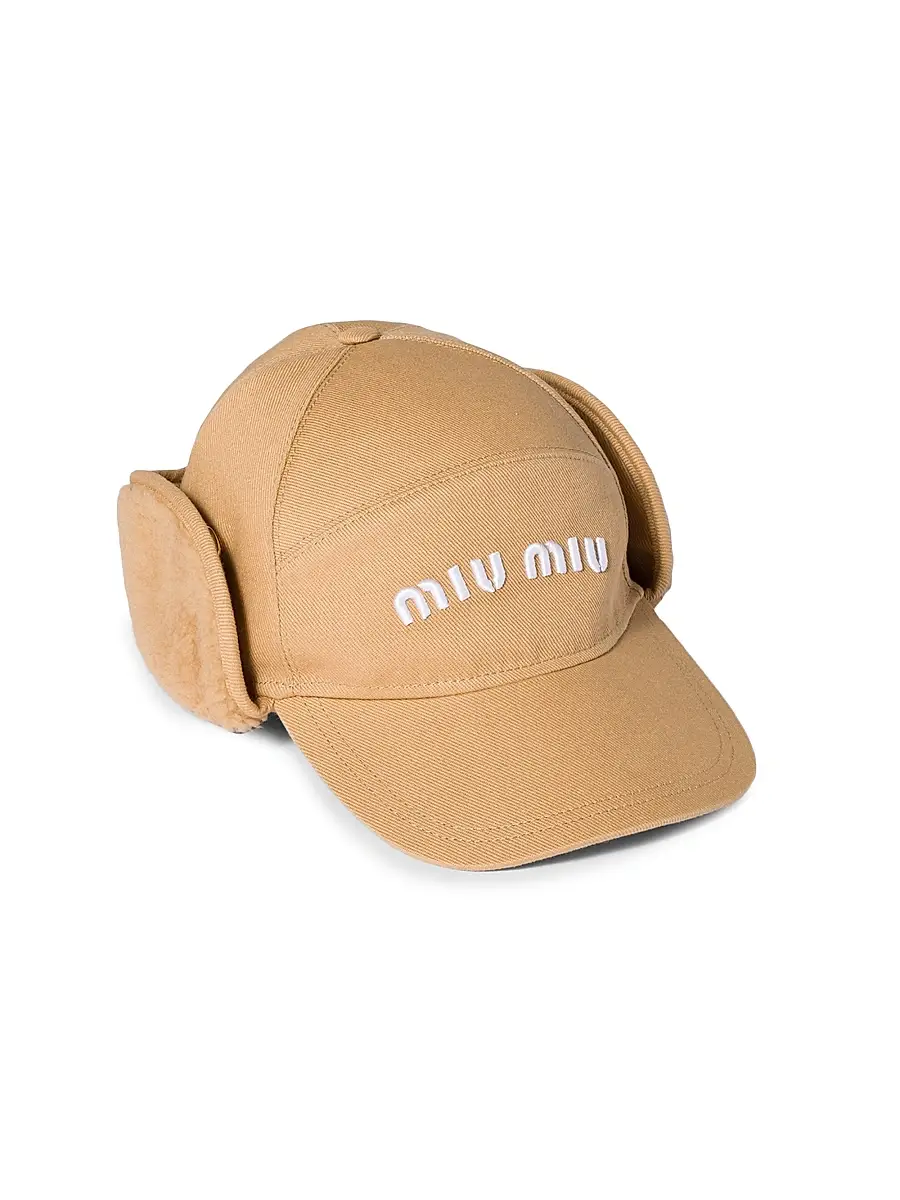 Miu Miu Women's Drill and Fleece Cap - Beige Khaki | Image 1 Miu Miu Women's Drill and Fleece Cap - Beige Khaki | Image 1