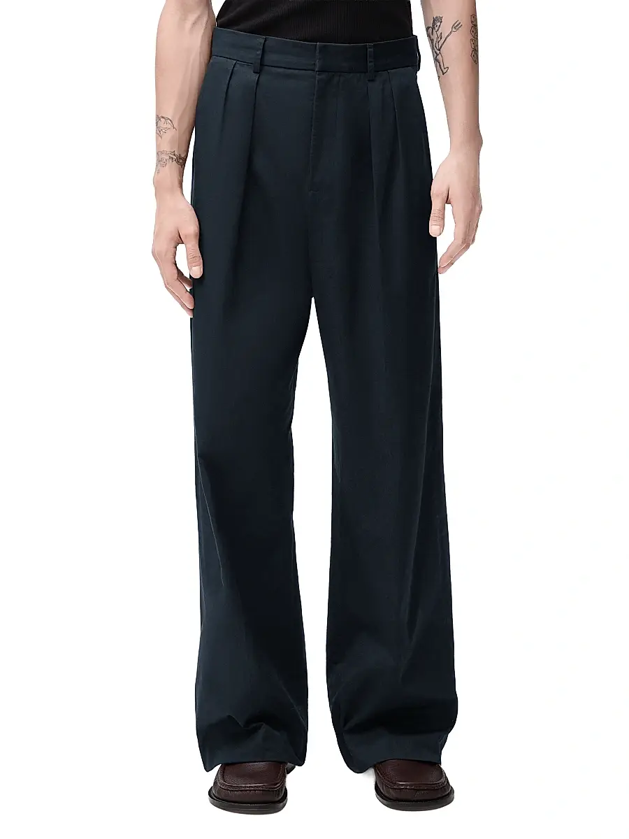 Loewe Men's Pleated Cotton Wide-Leg Trousers | Thumbnail 2 Loewe Men's Pleated Cotton Wide-Leg Trousers | Thumbnail 2
