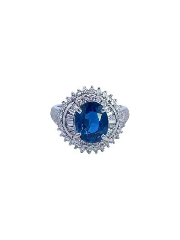 2.89ct Diamond Sapphire Platinum Cluster Ring